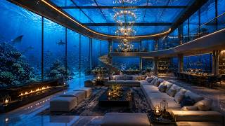 Luxury Underwater Mansion Ambience 🌊 With Fireplace and Jazz Music | 3 Hours For Sleep & Relaxation