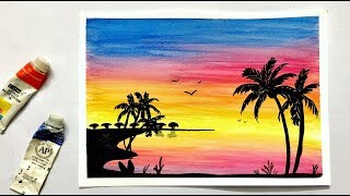 sunset step beginners painting watercolor easy tutorial