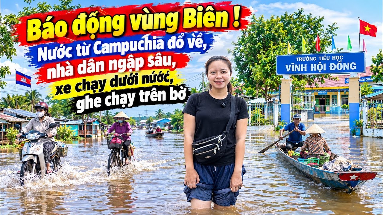 Báo động vùng Biên ! Nước từ Campuchia đổ về, nhà dân ngập sâu, xe chạy dưới nước, ghe chạy trên bờ