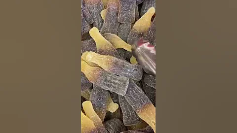 ASMR Giant Sour Cola bottle gummies #yummy #trending #viral #youtubeshorts