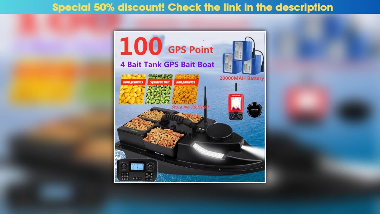 Slide 54CM 4 Hopper 100 GPS Auto Return Cruise RC Fishing Bait Boat 500M 2KG Adjust LED Lighting 10