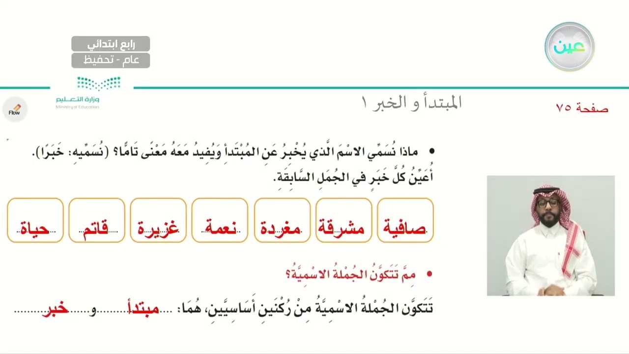 المبتدأ والخبر ( 1  ) - اللغة العربية - رابع ابتدائي