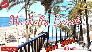 Marbella Beach | May 2024 | sunshine walk | Promenade | travel destination | Malaga | Spain | 4k