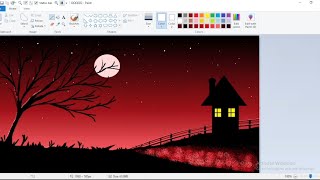 How to draw night scenery drawing in Ms Paint //moonlight drawing// microsoft paint//Ms Paint 