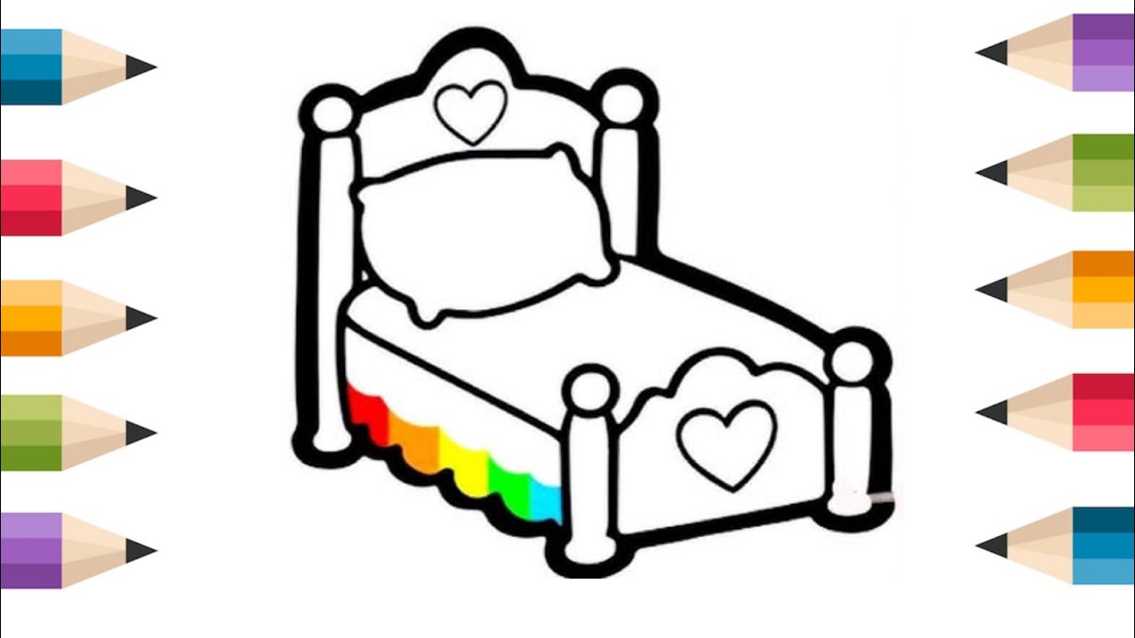 How to Draw a Bed with Glitter Colors for Children  🎨🎨🎨