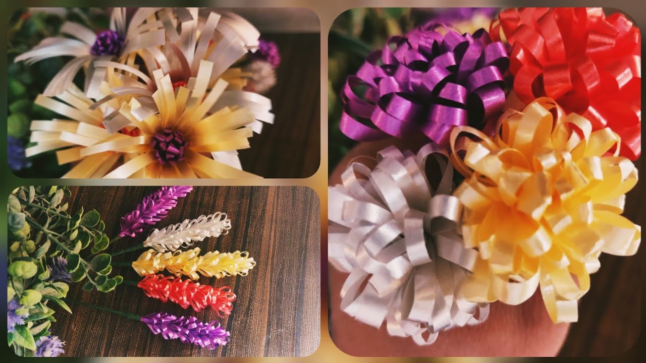 Plastic ribbon flowers Plastic ribbon craft 3 types of flower