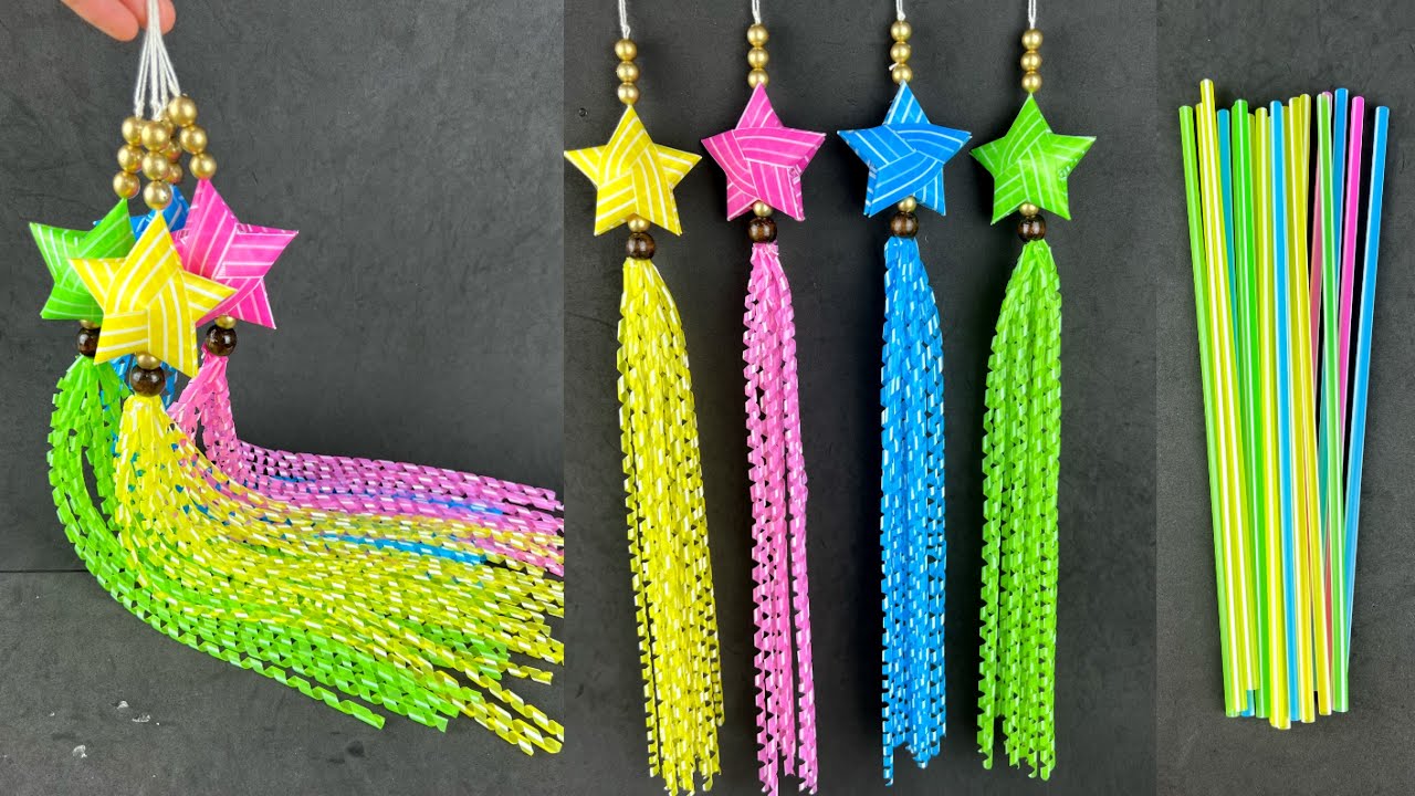 DIY Star Mobiles from Plastic Straws. โมบายจากหลอดพลาสติก.