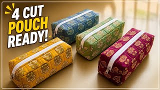 सिर्फ 4 Cut में Stylish Zipper Pouch Ready 😍 | Easy Sewing Tutorial 👛 Pencil pouch making at home
