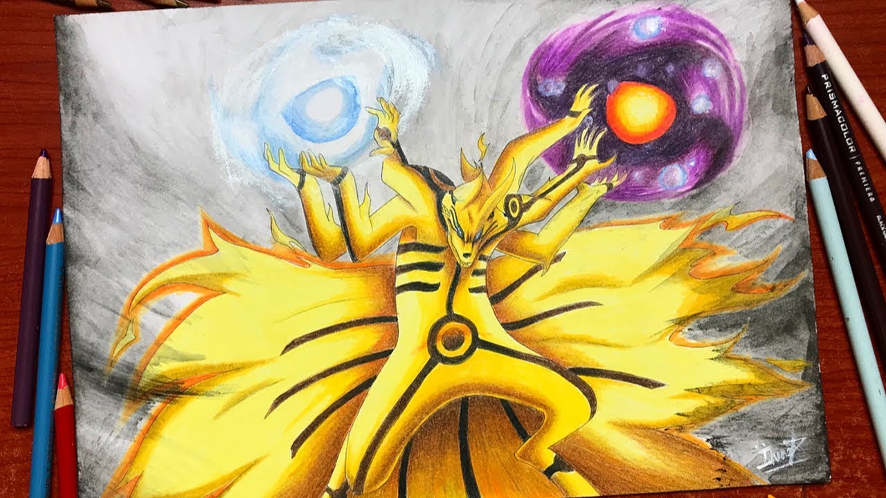 drawing, anime, manga, naruto shippuden, kurama six paths, kurama sage mode...