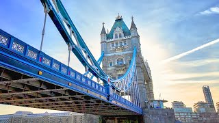 England, London City Tour 🏴󠁧󠁢󠁥󠁮󠁧󠁿 North Bank Thames Path to Tower Bridge & Aldgate Walk | 4K + logos