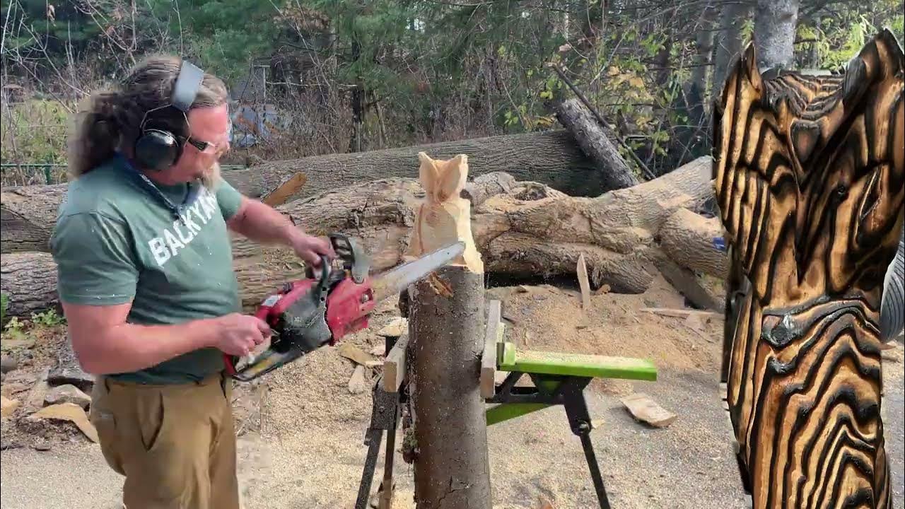 Decorative Owl, chainsaw carving out of Canadian spruce tree . Careys