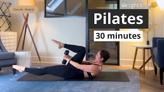 30’ FULL BODY PILATES WORKOUT || Intermediate Level Mat Pilates || Class 06 - Weights