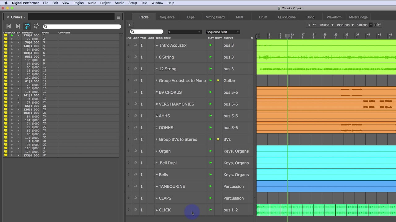 MOTU Digital Performer – Live zuspielen mit Chunks