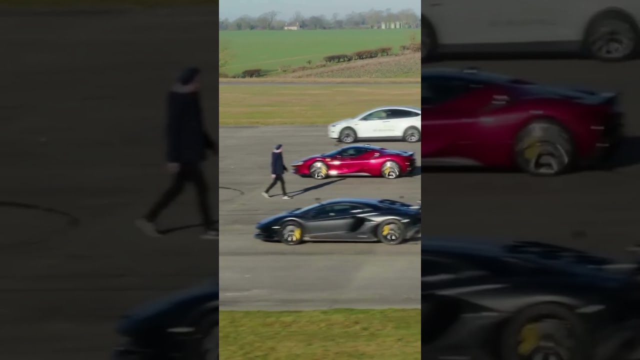 Lamborghini VS Ferrari Tesla In Drag Race Car Carslover Supercars Automobile Carsound