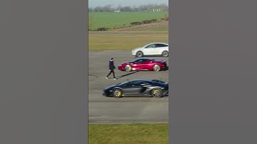 Lamborghini VS Ferrari VS Tesla in drag race!  #car  #carslover  #supercars #automobile  #carsound
