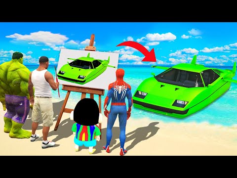 GTA 5 |GTA5 BUT WHATEVER WATERCAR SHINCHAN,FRANKLIN, SPIDERMAN &HULK THANOS DRAWS COMES TO REAL LIFE