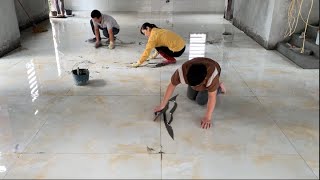 How To Construct The Living Room Floor With Large Size 120 x 120cm Faux Stone Ceramic Tiles