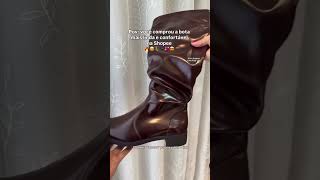 Bota Feminina Lumiss Montaria Slouchy Enrugada Salto Baixo Bico Redondo
