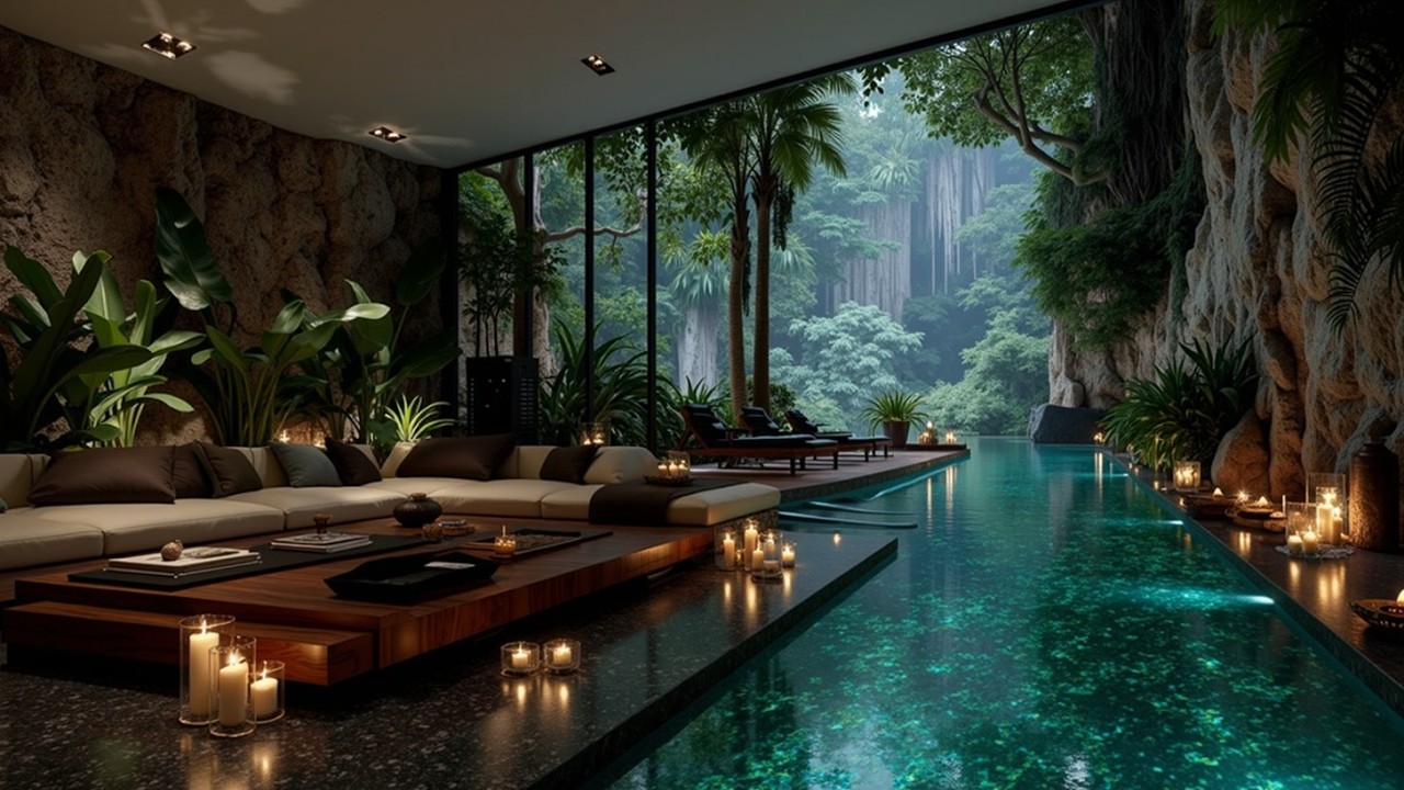 Уютная гостиная с видом на лес Джаз ~ Расслабляющая музыка природной атмосферы