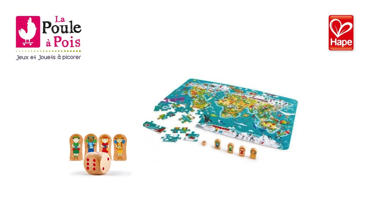 Puzzle et jeu tour du monde - Hape - lapouleapois.fr - YouTube