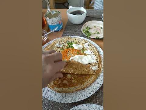 блин с икрой,сметаной и луком!!! - YouTube