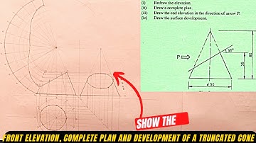 Truncated Cone showing the development,front elevation, complete plan and end view