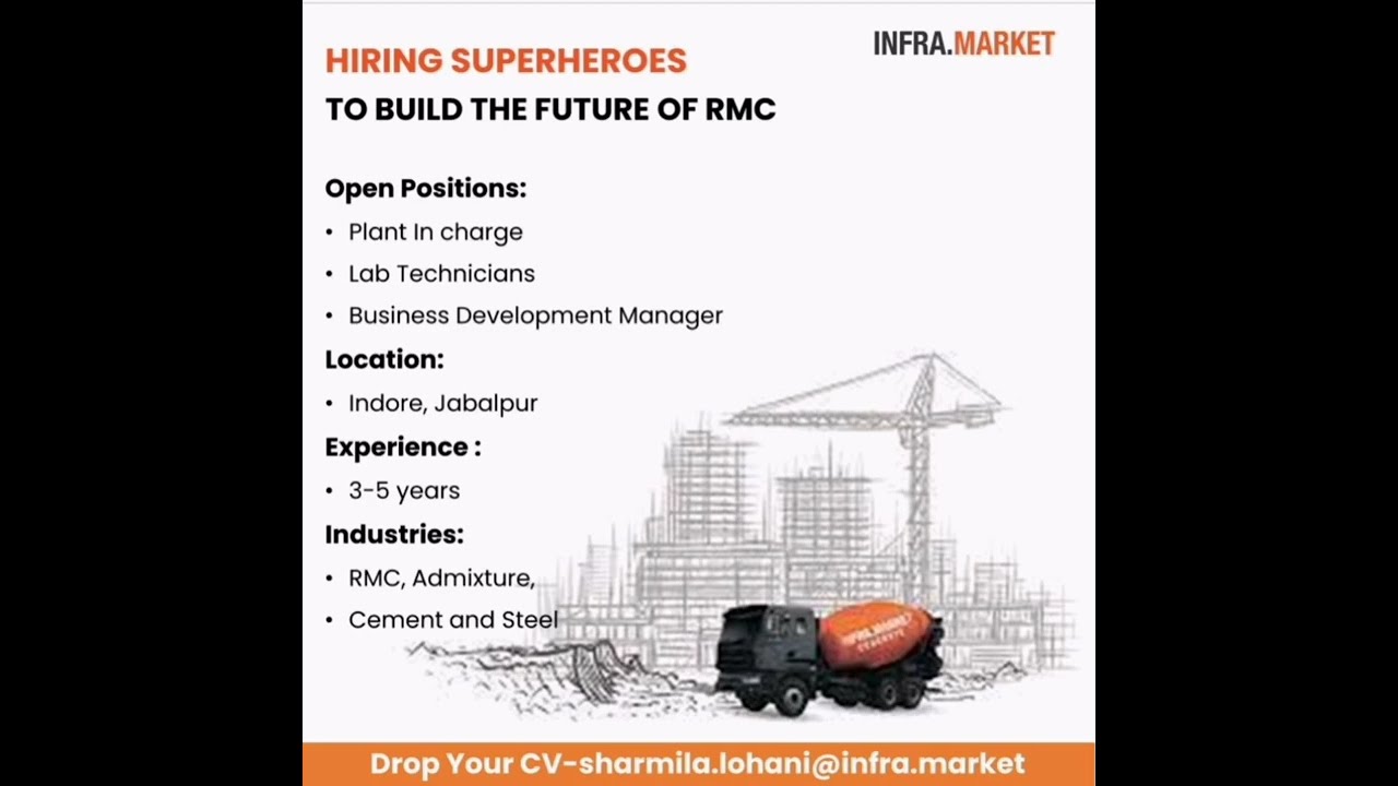 RMC Jobs for Plant in charge || Lab Technician || Business development Manager