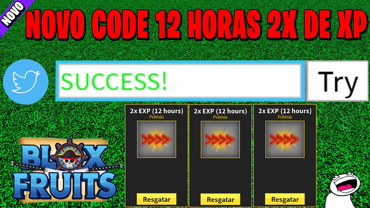 NOVO CÓDIGO 12 HORAS 2X DE XP + 5 CÓDIGOS PARA INICIANTES NO BLOX FRUITS ( roblox) blox fruits code 