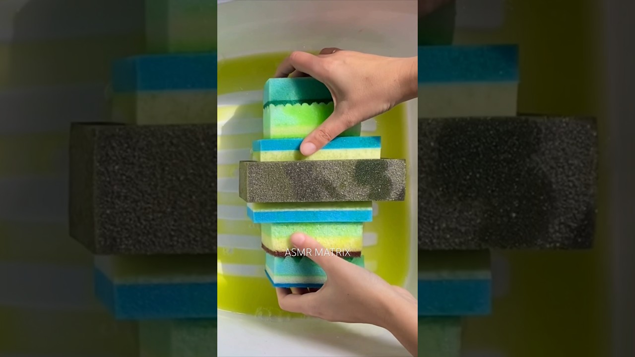 ASMR bulk sponge soapy squeezing + ripping - product pour and making suds 