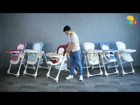 Дитячий стільчик для годування Premium Toti W-48406 Блакитний, м'який вкладень, 4 колеса, знімний столик, видео 1