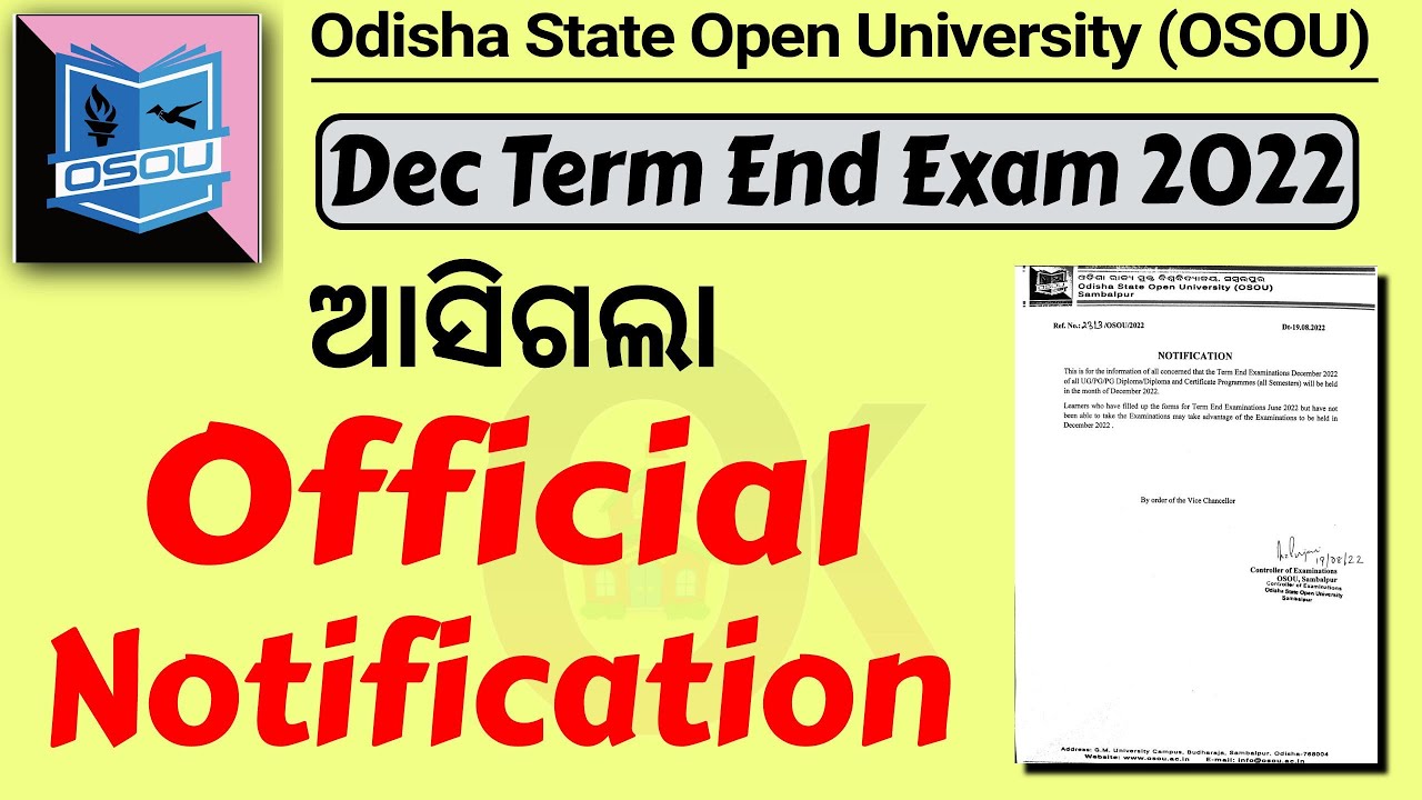 Official notification // Osou exam 2022 // Osou Admission/ Odia Knowledge Academy