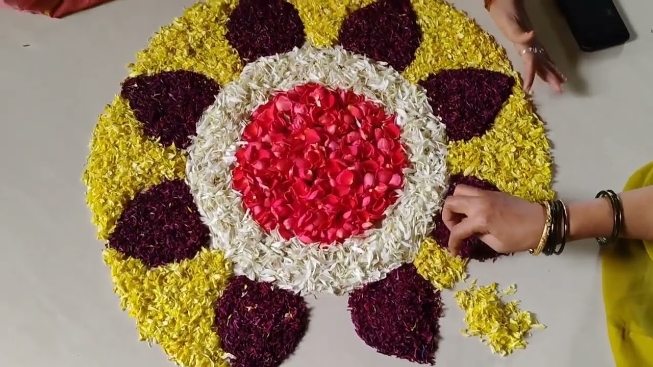 Flower rangoli design for Ganapathi festival #flowerrangoli#rangoli#kolam#muggulu