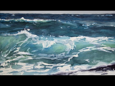 Watercolor painting of ocean waves with masking v1 - Watercolor painting of ocean waves with masking v1