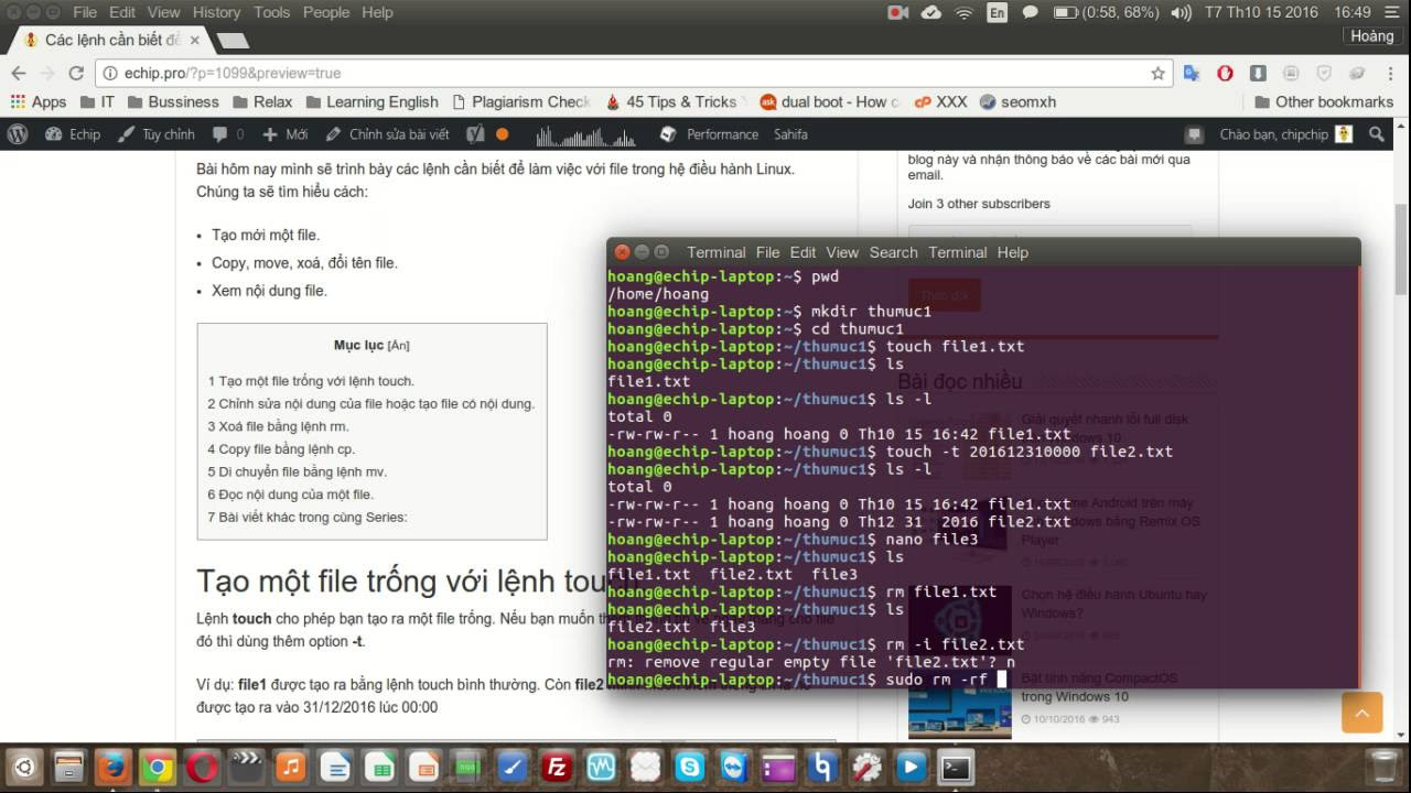 Bài 008 - Các lệnh làm việc với File trong Linux - youtube