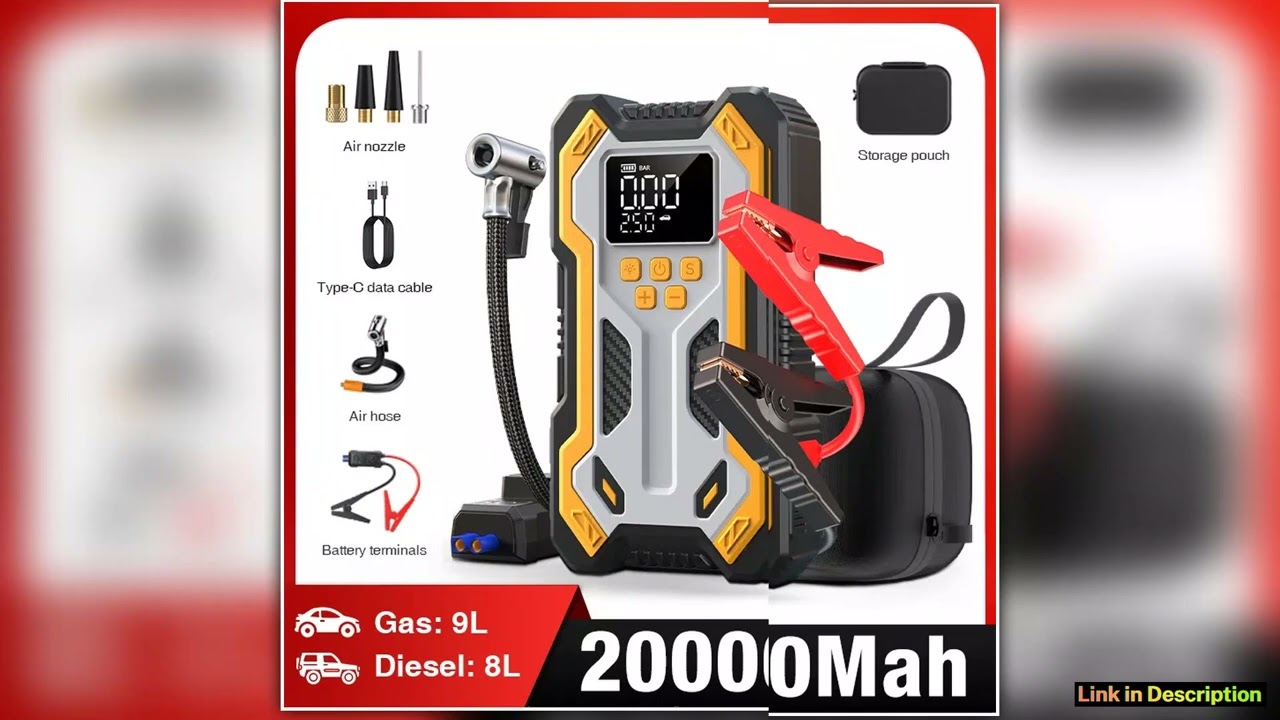 Jump Starter with Air Compressor 7000A Portable Car Battery Booster 90 Gas65L Diesel with 160PSI Au