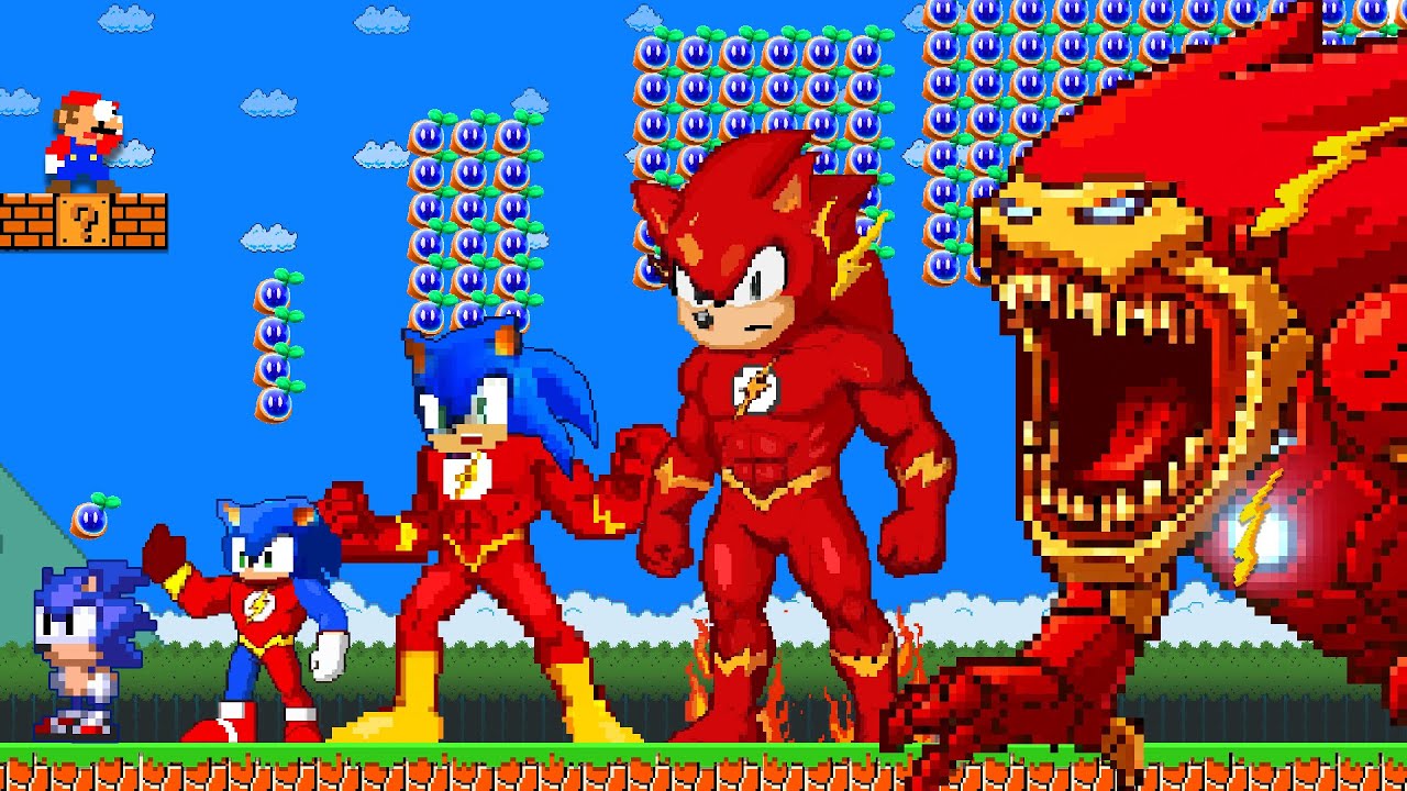 Super Mario Bros. but Sonic Upgrades into STRONGEST Flash Shin Sonic with 999 Hearts