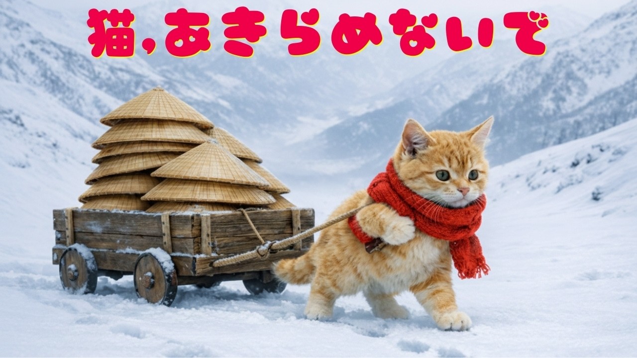 【猫ちゃん 家族】子猫 吹雪の夜とわらの帽子 Kitten the Snowstorm Night and the Straw Hat
