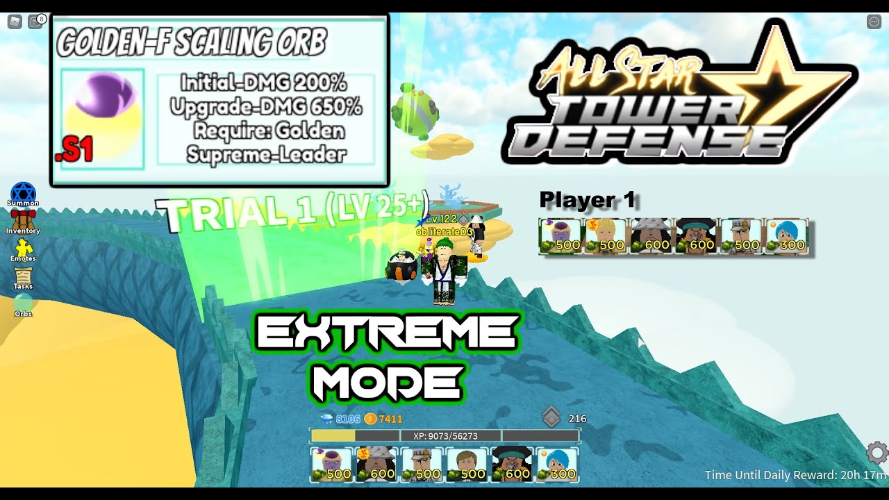 TRIAL 1 EXTREME (GETTING THE GOLDEN-F SCALING ORB) IN ALL STAR TOWER DEFENSE