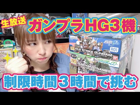 ノーカット】3時間でガンプラHG3機早組みにチャレンジ！間に合うのか