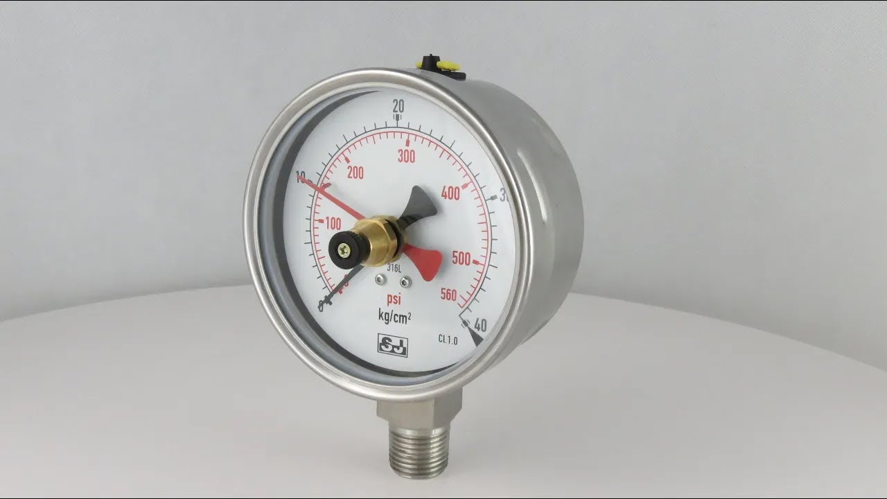 PRDR.W | Stainless Steel Pressure Gauge, Laser Welding + Red Drag Pointer on Window, Adjustable