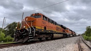 BNSF 7801 w/ Badass K5HL Leads Long Northbound Mixed Freight Train At McNeil, TX Yesterday