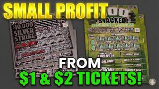 Small Profit on $1 &amp; $2 Tickets! $10,000 Silver Strike &amp; $100 Stacked Results [Mass State Lottery]