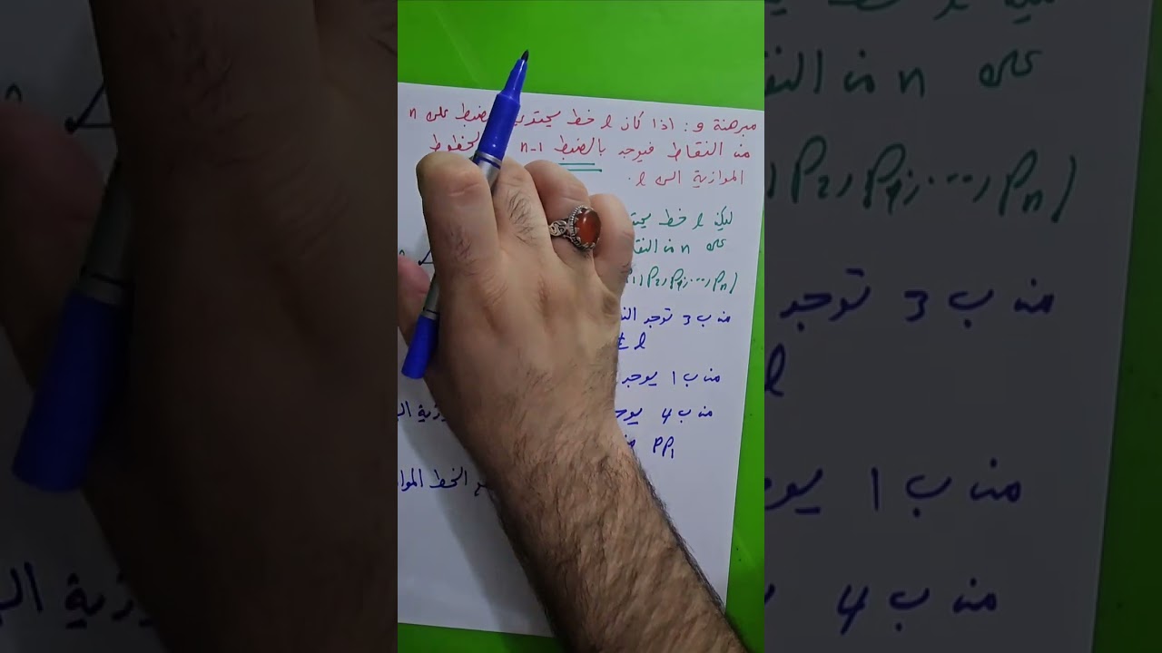 م9 (اذا كان الخط l يحتوي بالضبط n من النقاط فيوجد بالضبط n-1 من الخطوط الموازية الى l). نوار الأسدي