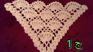 كروشيه/ شال مثلث بغرزة المروحة( الطاووس )الجزء 1 Triangle shawl fan stitch
