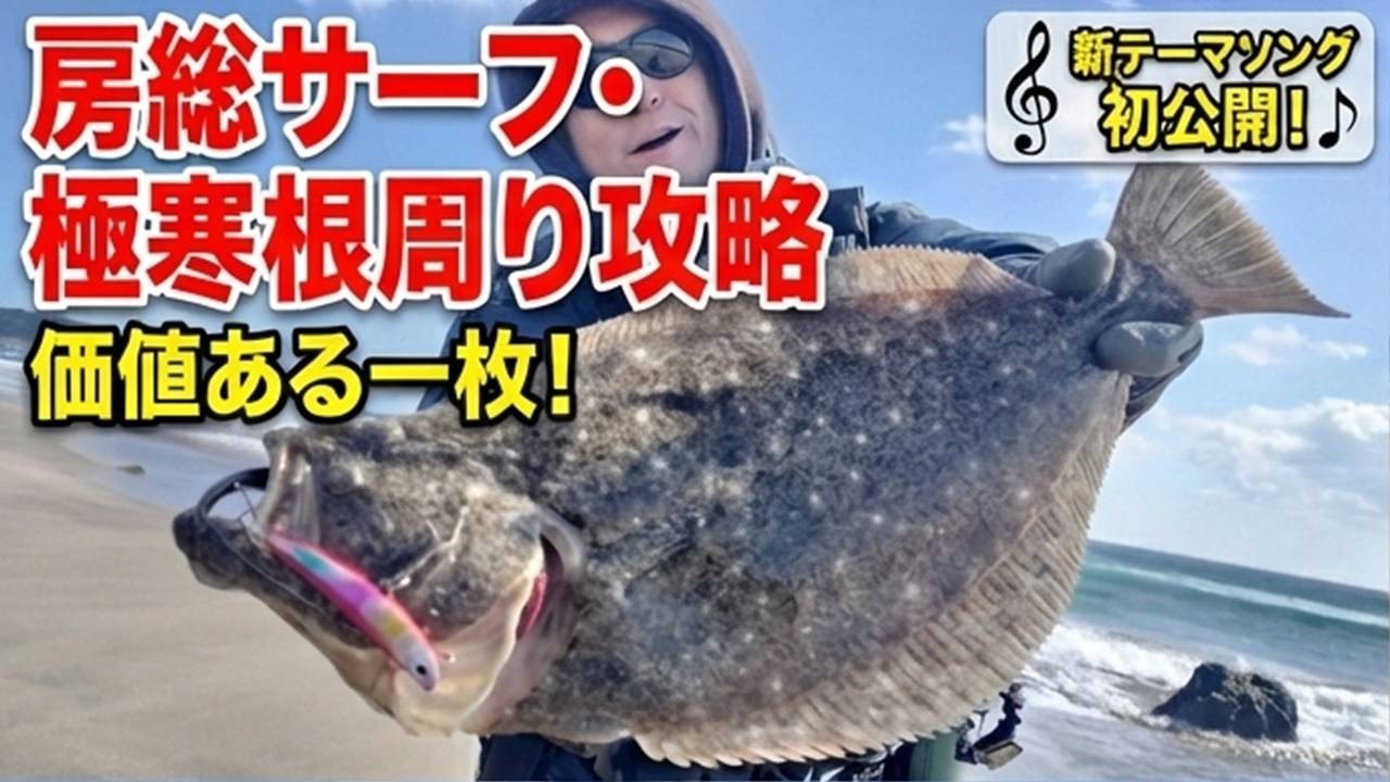 房総サーフで寒ヒラメ炸裂！＆【初公開】チャンネルテーマソングが遂に完成！