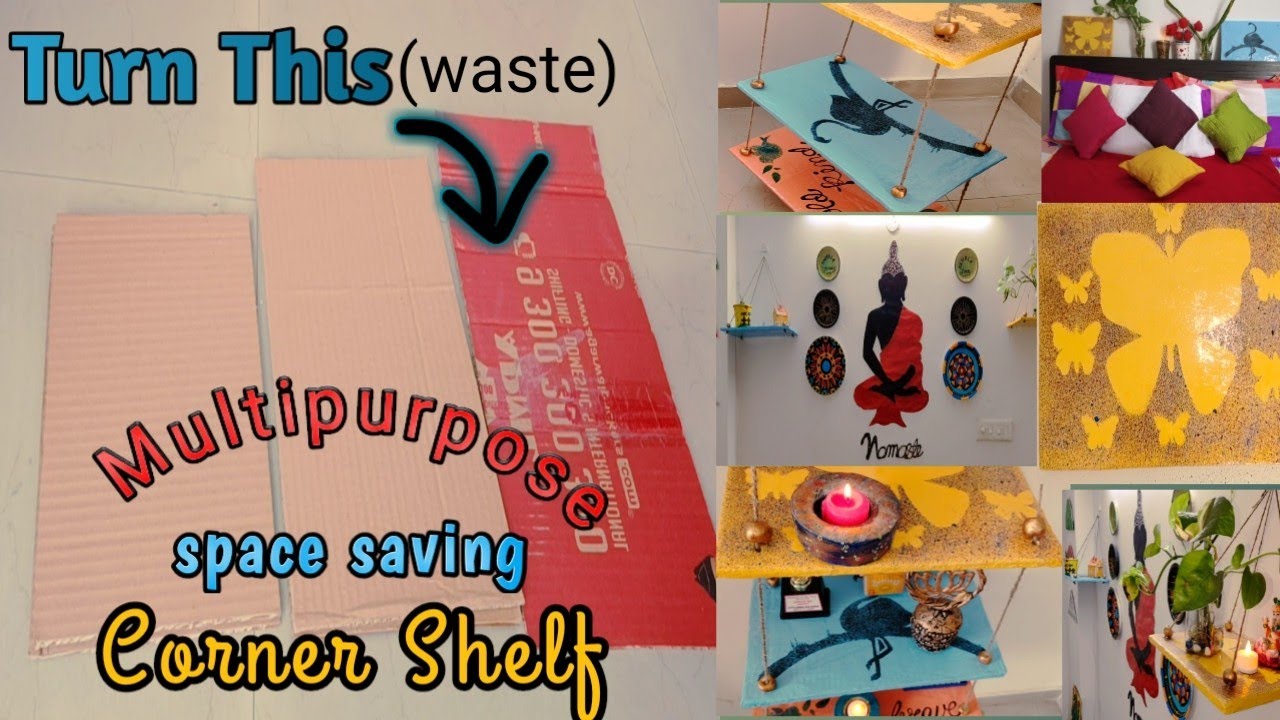4 Smart space saving Room Decor ideas || Diy Multipurpose Corner Shelf Using waste material