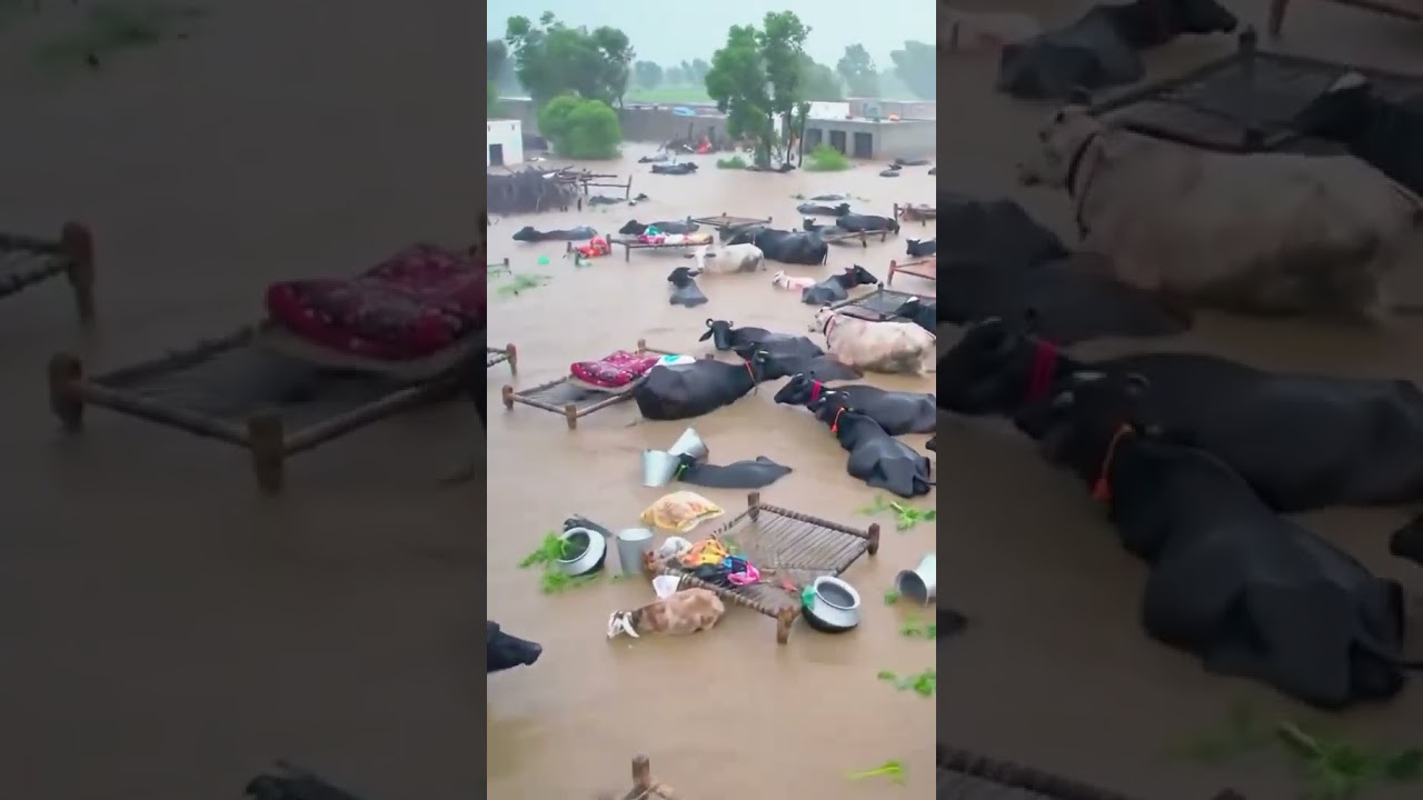 Village Flood Disaster — Livestock and Belongings Submerged