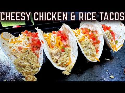 ABSOLUTELY INCREDIBLE! CHEESY CHICKEN AND RICE TACOS ON THE GRIDDLE! EASY RECIPE
