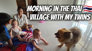 Morning With My Twins In The Thai Village