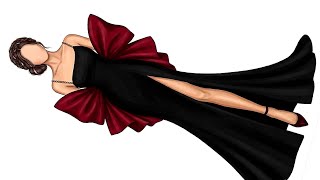 تعلم رسم فستان سهرة باللون الأسود و الأحمر بالخطوات🖤❤️ | رسم فساتين